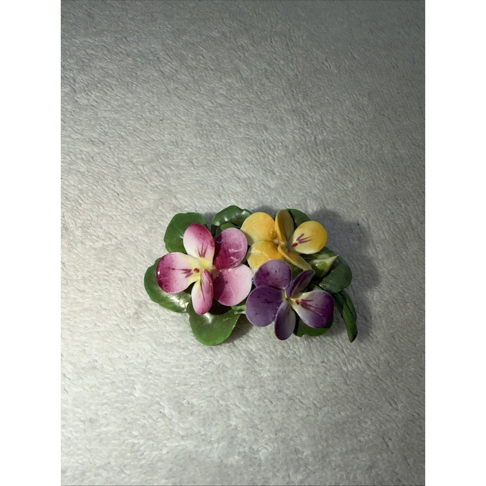 VTG Cara China Violets Porcelain Bouquet Brooch Bow Pin Staffordshire
